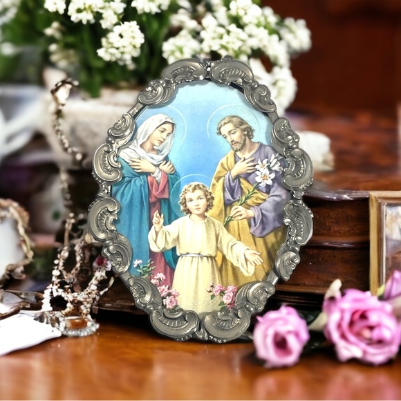 Vintage Jesus Plaque, Mary Joseph Jesus, Religious Art, Holy Family wall hanging - Picture 2 of 6